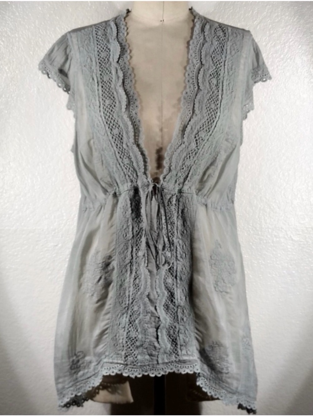 Johnny Was Lenin Cap Slv Tie Blouse M NWT